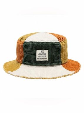BDG Corduroy Bucket Hat in Forest Green, White, Mustard